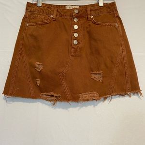 Free People We the Free | Button Front Distressed Brown Jean Skirt Size 29